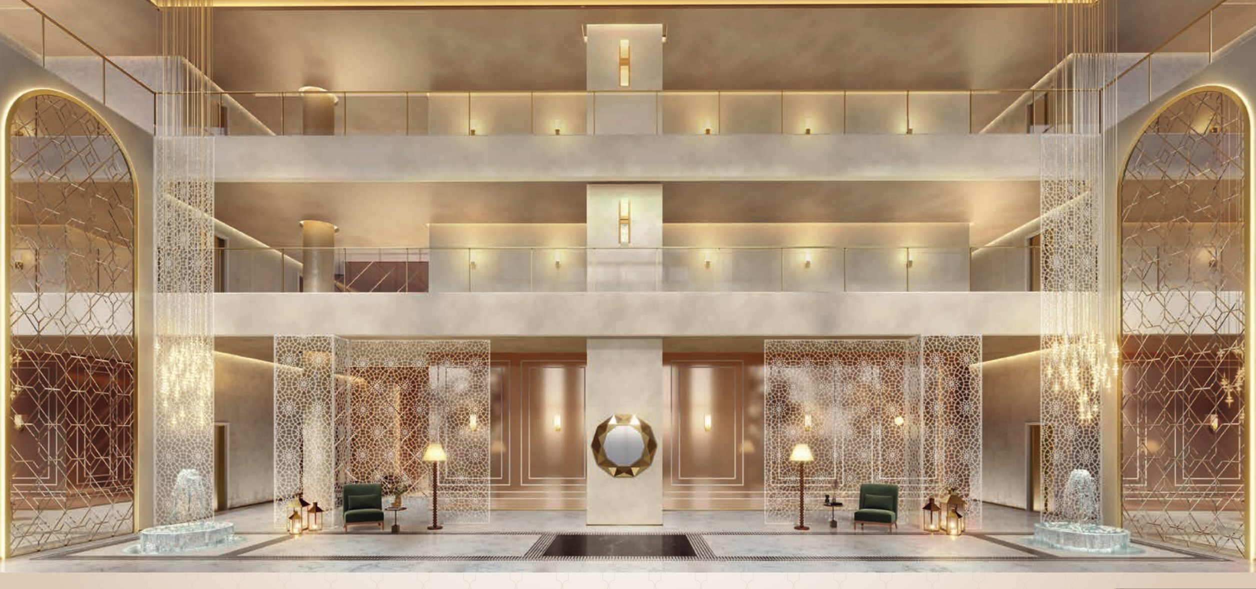 Perspectiva ilustrada: Lobby com pé-direito triplo